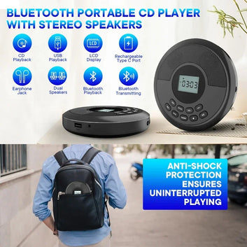 Portable CD Player – Bluetooth, Built-in Speaker, USB/MP3 & Rechargeable Battery Digispots