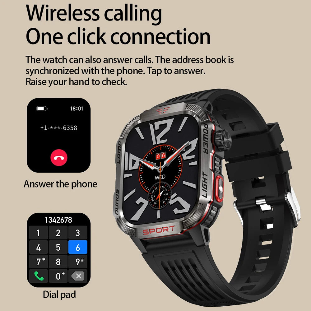 Military Outdoor Smartwatch – GPS, Compass & Bluetooth Calling, 5ATM Waterproof Digispots