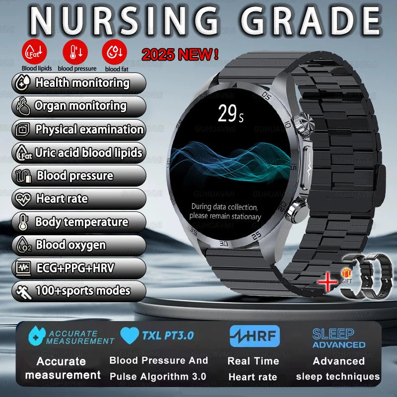 2026 New Nursing level Pulse therapy Health Smartwatch Men ECG+PPG Blood pressure lipid CES sleep aid Body fat BMI Men Braceles Digispots
