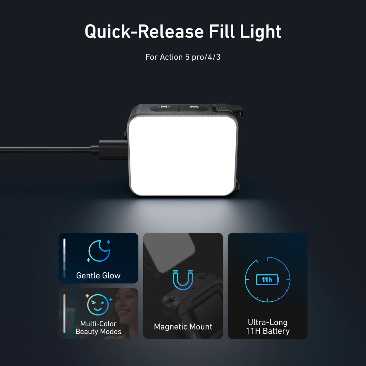 Fill light quick release mount GoPro compatible