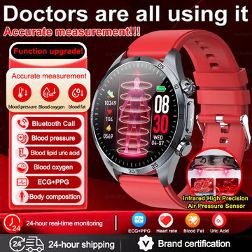 2026 New Nursing level Pulse therapy Health Smartwatch Men ECG+PPG Blood pressure lipid CES sleep aid Body fat BMI Men Braceles Digispots