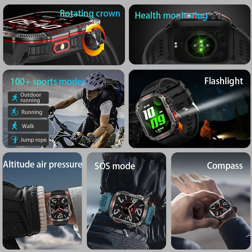 Military Outdoor Smartwatch – GPS, Compass & Bluetooth Calling, 5ATM Waterproof Digispots