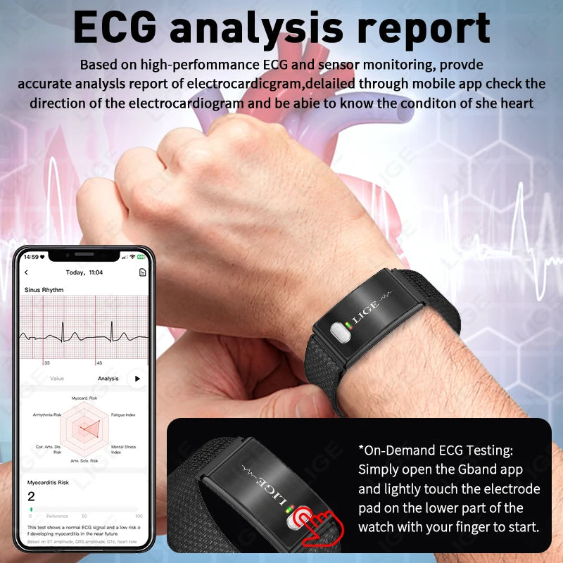 Smart fitness bracelet ECG reading display screen