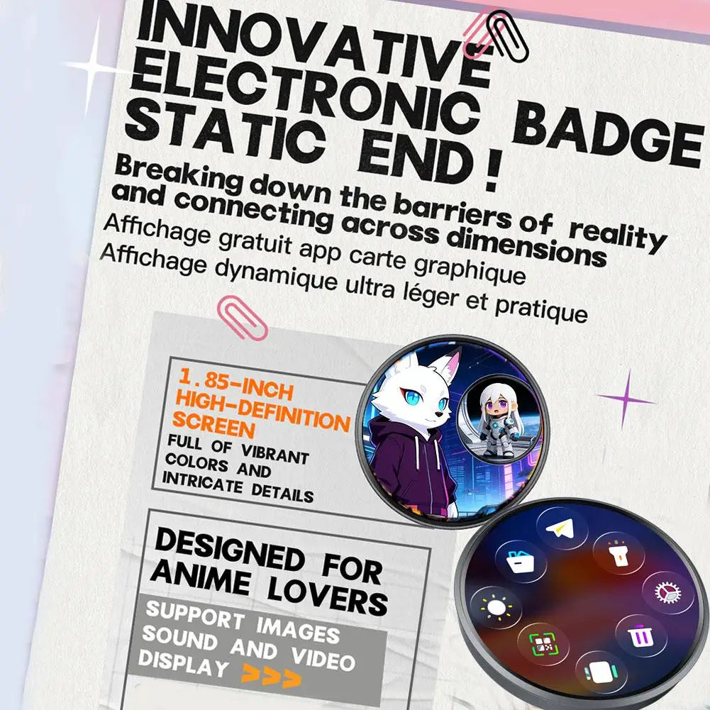 E-badge USB charging clip magnetic pin back detail