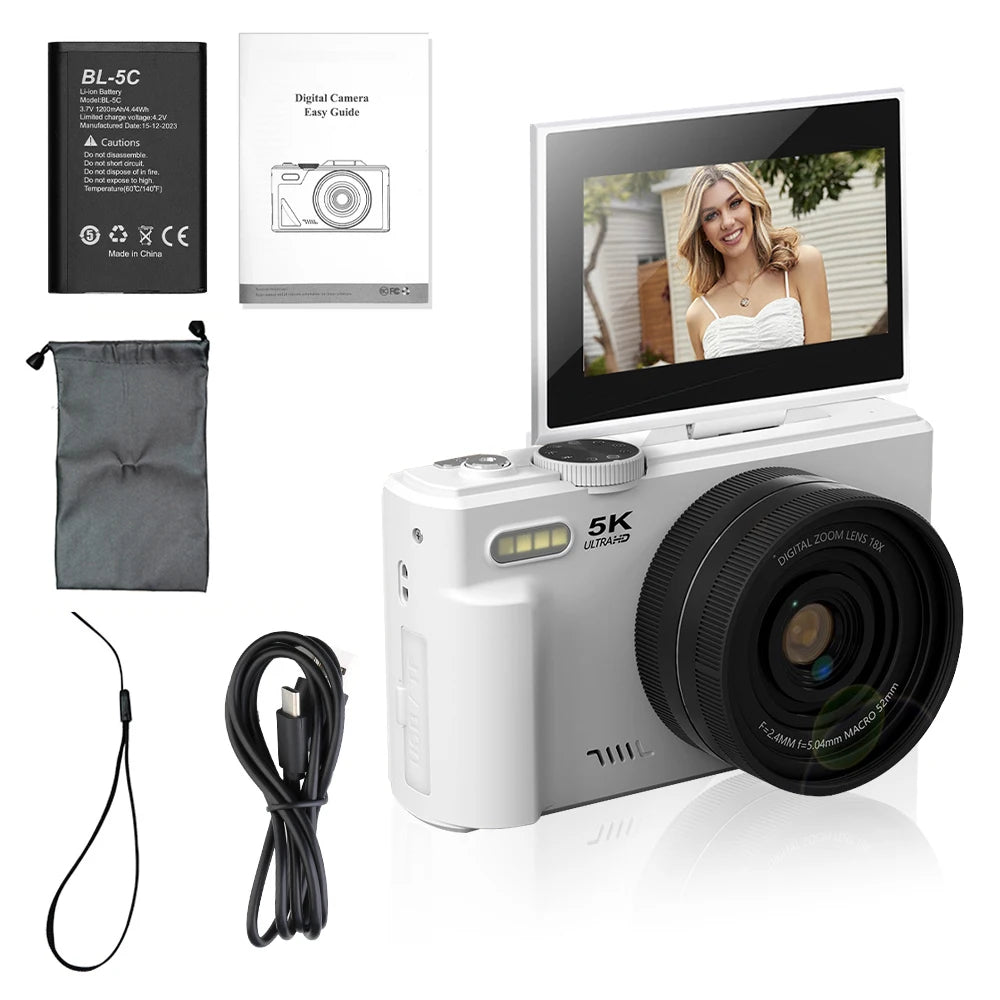 Ourlife 5K Vlog Camera – 180° Flip Screen, Built-in Flash & Multiple Shooting Modes Digispots