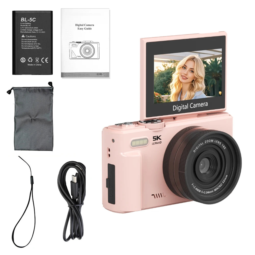 Ourlife 5K Vlog Camera – 180° Flip Screen, Built-in Flash & Multiple Shooting Modes Digispots