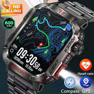Military Outdoor Smartwatch – GPS, Compass & Bluetooth Calling, 5ATM Waterproof Digispots
