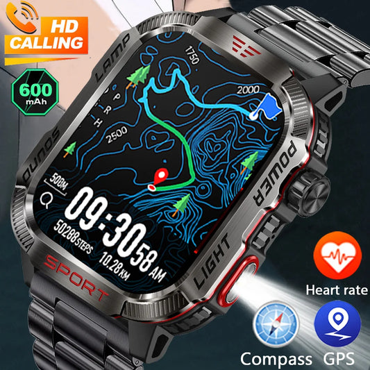 Military Outdoor Smartwatch – GPS, Compass & Bluetooth Calling, 5ATM Waterproof Digispots
