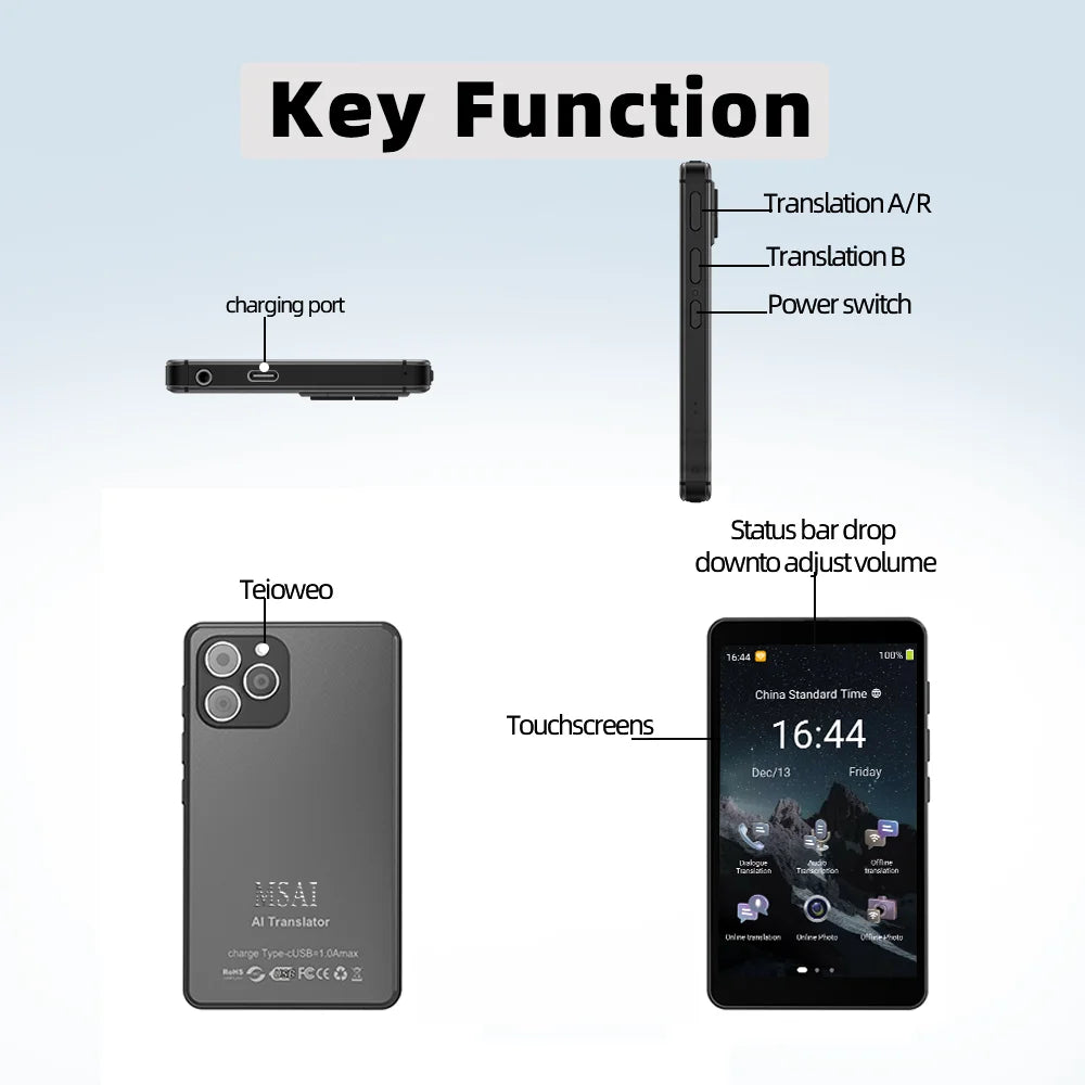 Travel Language Translator – 142 Languages, 5" HD Screen, ChatGPT & 10Hr Battery Digispots