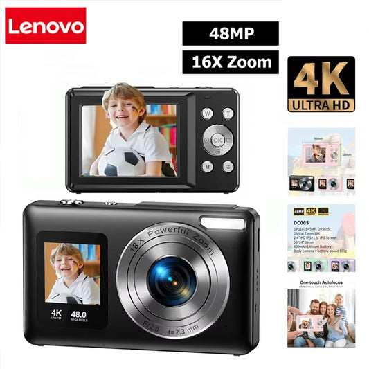 Lenovo 4K Digital Camera – 48MP, Dual Screen, Auto Focus, 16x Zoom & 64GB SD Card Digispots