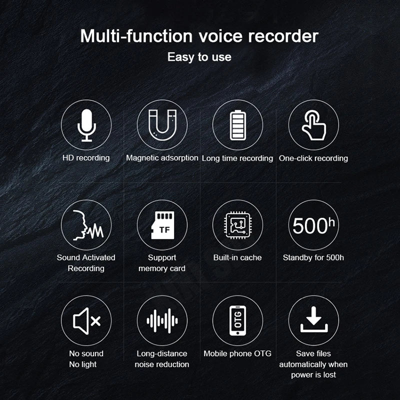 Mini Voice Activated Recorder – 500 Hours Recording, Professional Dictaphone Digispots
