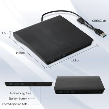 External CD Player Type-C USB 3.0 2 in 1 Portable Optical Drives DVD Burner CD RW ROM Reader Writer Recorder for Desktop Laptop Digispots
