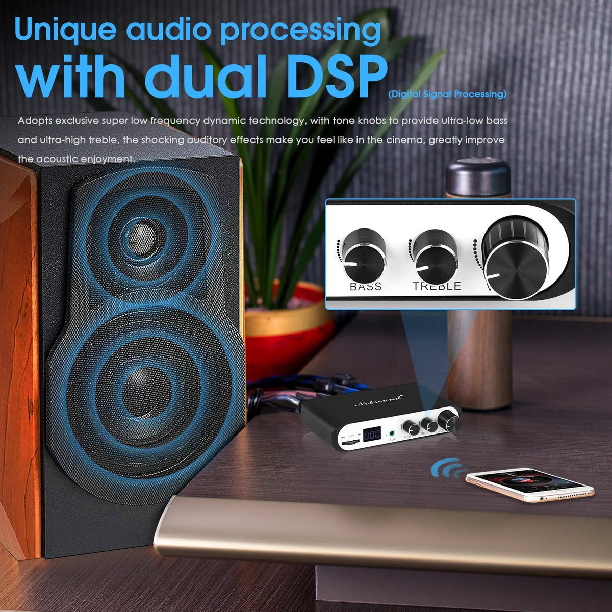 Nobsound M3 Mini Bluetooth 5.0 Digital Amplifier Home/Car/Marine Speaker Amp TPA3116 Class D Bass Amplifier USB Player 50W×2 Digispots