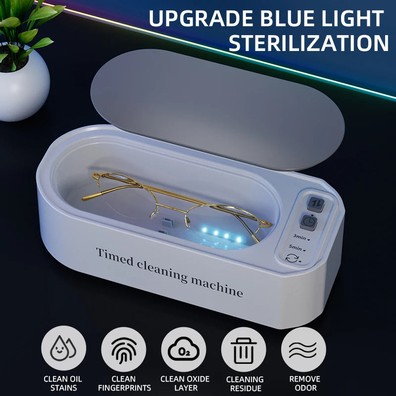 Ultrasonic Cleaner – 3-Speed Timer, Blue Light Antibacterial for Jewelry, Glasses & Brushes Digispots