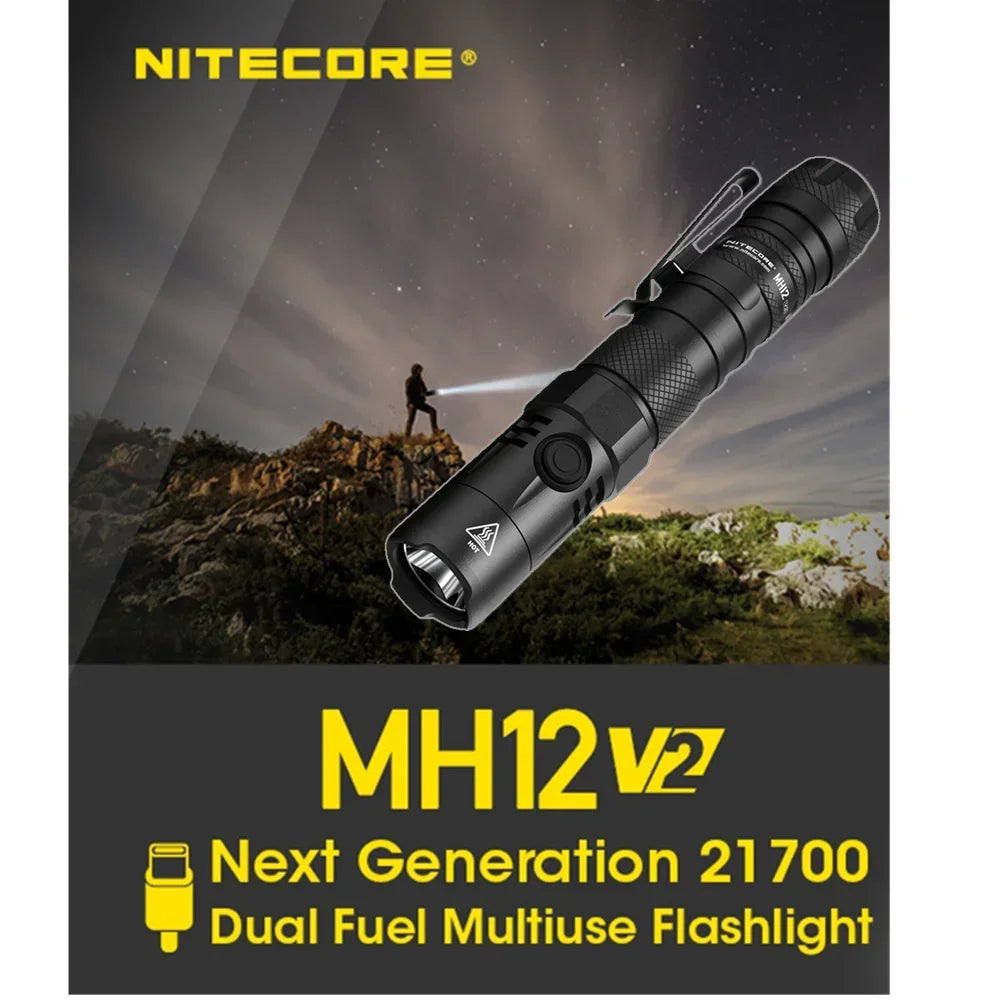NITECORE MH12 V2 Tactical Flashlight – 1200 Lumens, USB-C Rechargeable & IPX8 Waterproof Digispots
