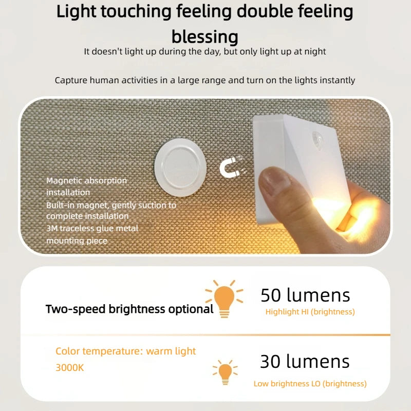 Smart Motion Sensor LED Wall Light - 2200mAh USB-C Fast Charge, 3 Adjustable Brightness, Multi-Device Link for Indoor/Outdoor Security Lighting Digispots