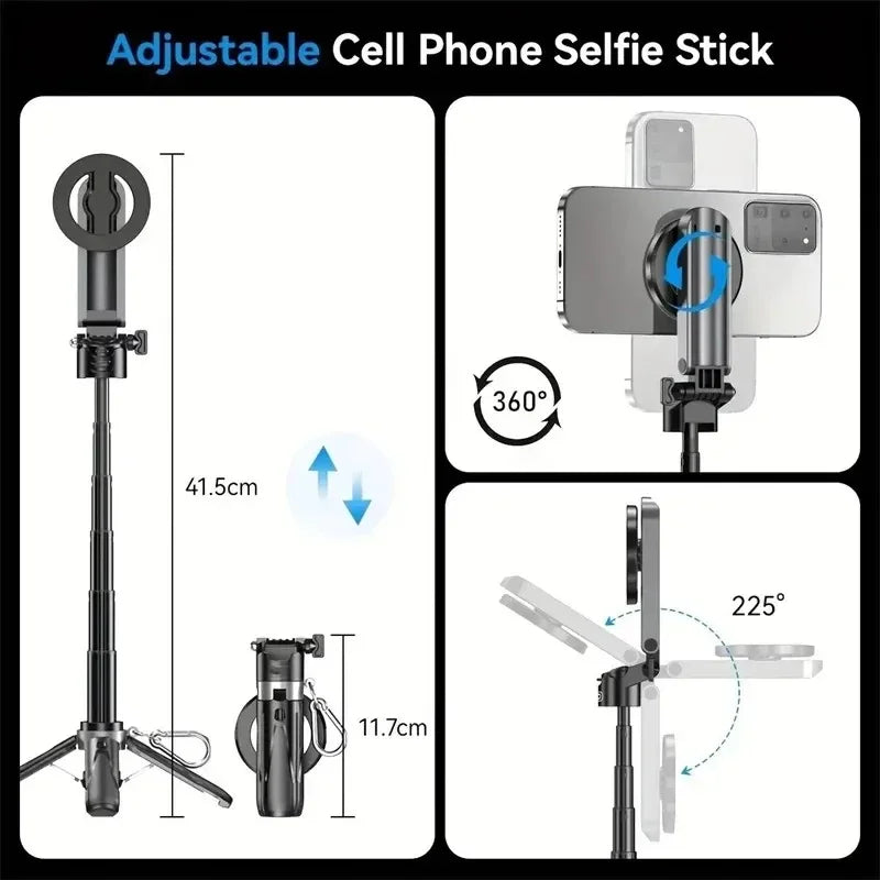 For Magsafe Tripod Bluetooth Remote Magnetic Mini Selfie Stick For iPhone Android Magsafe Travel Monopod Mobile Phone Stabilizer Digispots