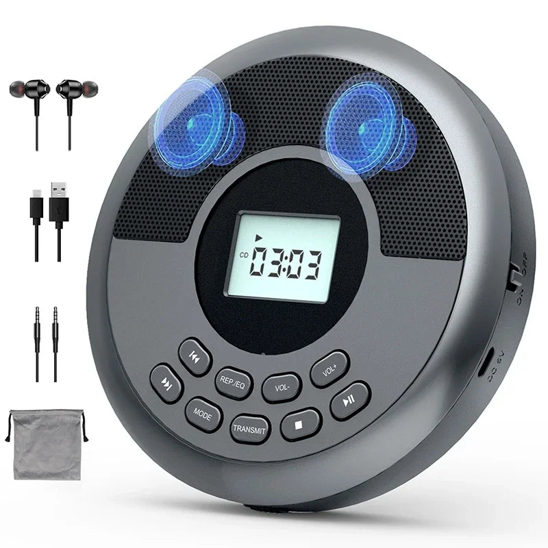 Portable CD Player – Bluetooth, Built-in Speaker, USB/MP3 & Rechargeable Battery Digispots