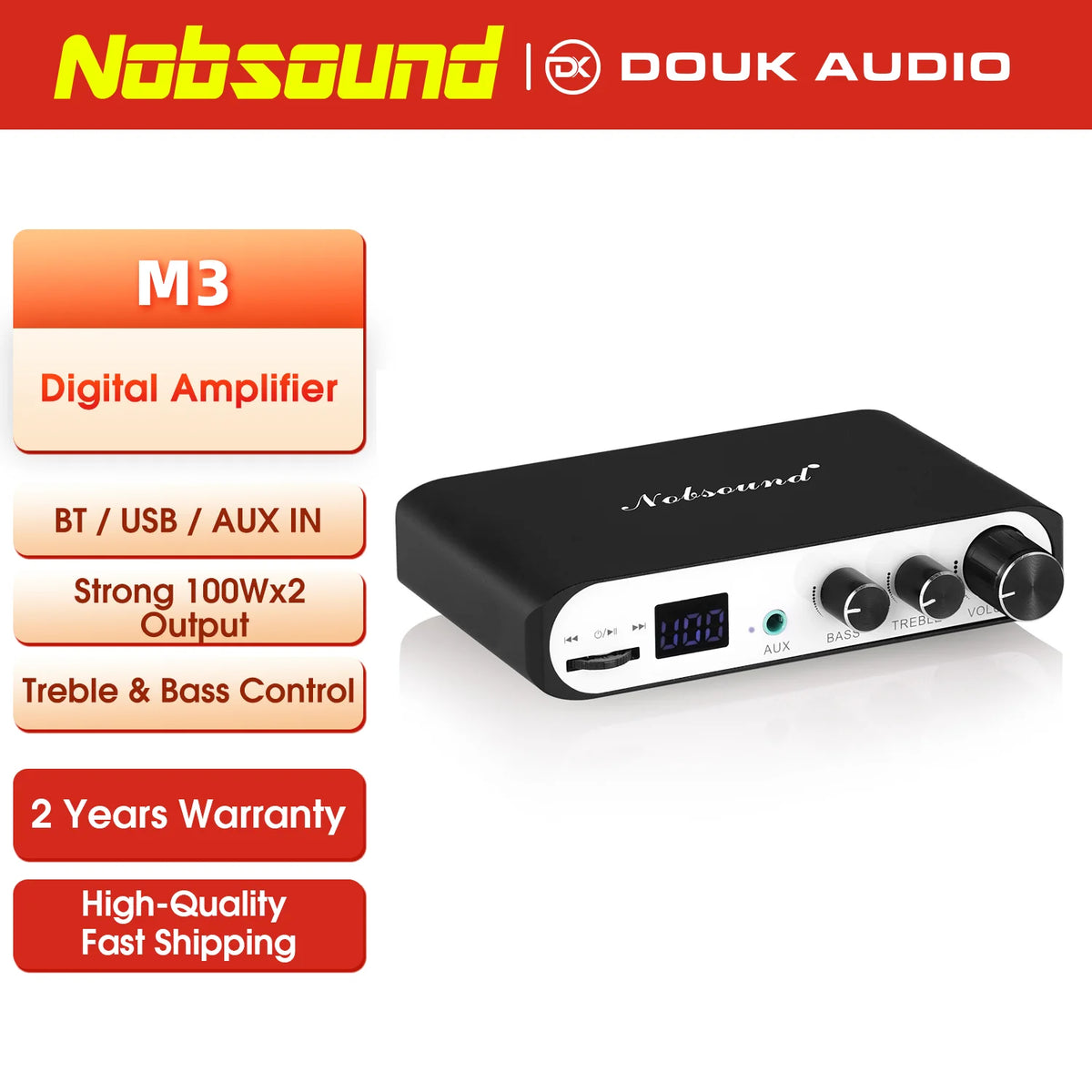 Nobsound M3 Mini Bluetooth 5.0 Digital Amplifier Home/Car/Marine Speaker Amp TPA3116 Class D Bass Amplifier USB Player 50W×2 Digispots