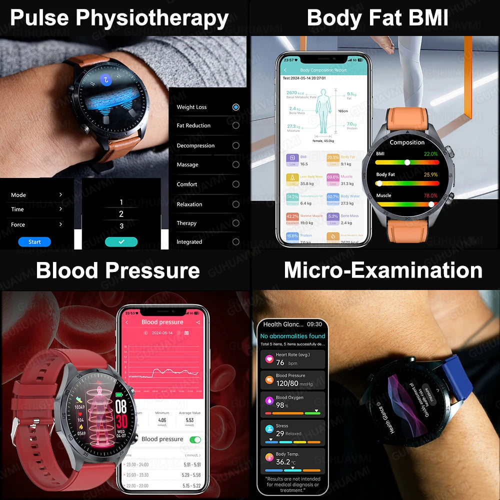 2026 New Nursing level Pulse therapy Health Smartwatch Men ECG+PPG Blood pressure lipid CES sleep aid Body fat BMI Men Braceles Digispots