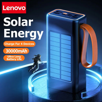 Lenovo Solar Power Bank – Built-in Cables, Solar Charging & LED Flashlight Digispots