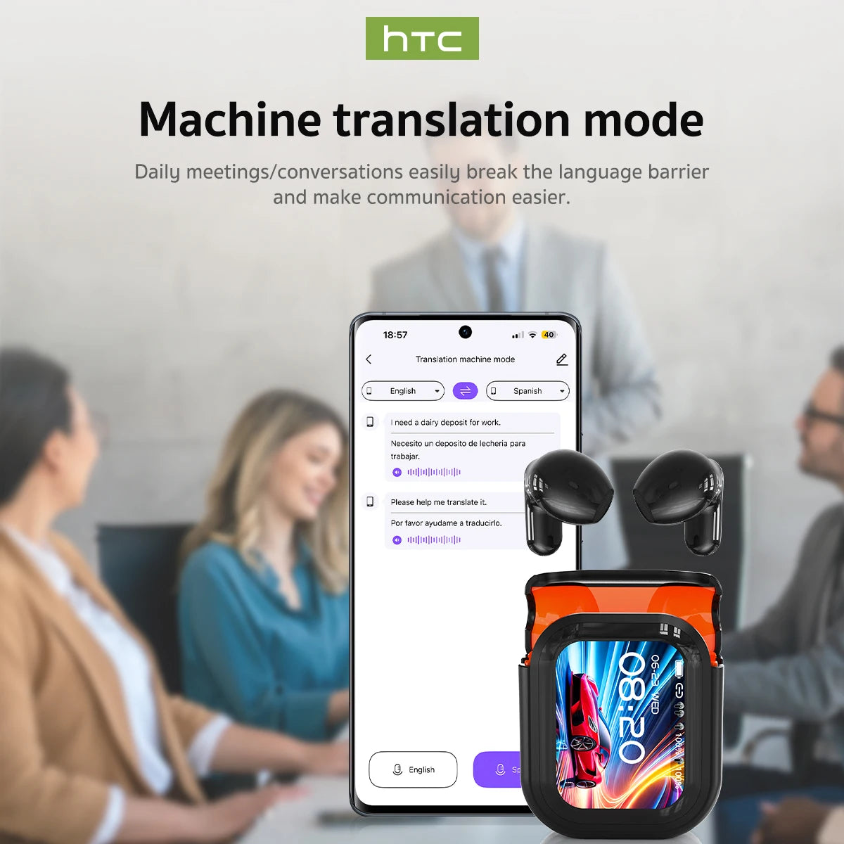 Translator HTC NE20 New Bluetooth 6.0 Wireless Headphones Translation Earphones IPX4 Waterproof Rating Long Battery Life Digispots