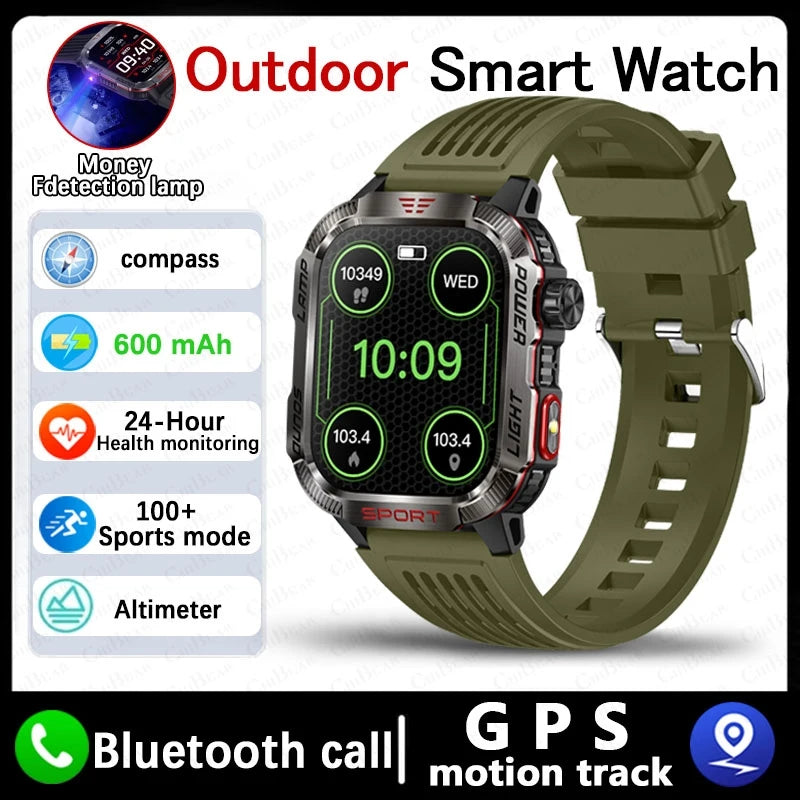 Military Outdoor Smartwatch – GPS, Compass & Bluetooth Calling, 5ATM Waterproof Digispots