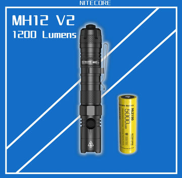 NITECORE MH12 V2 Tactical Flashlight – 1200 Lumens, USB-C Rechargeable & IPX8 Waterproof Digispots