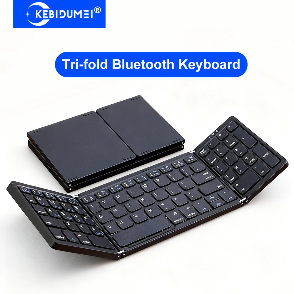 Tri-fold Bluetooth keyboard folded compact pocket size