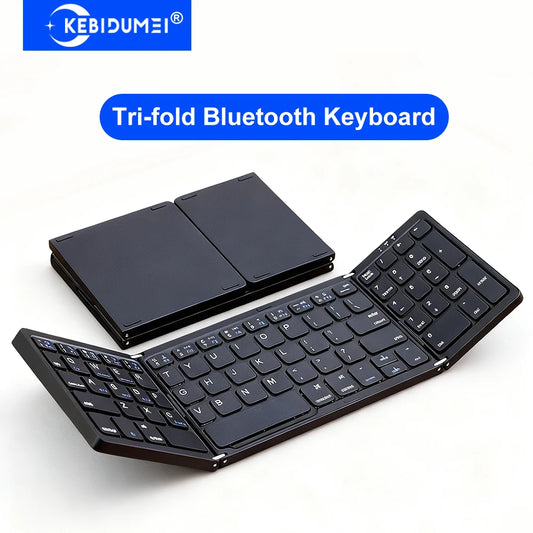 Tri-fold Bluetooth keyboard folded compact pocket size