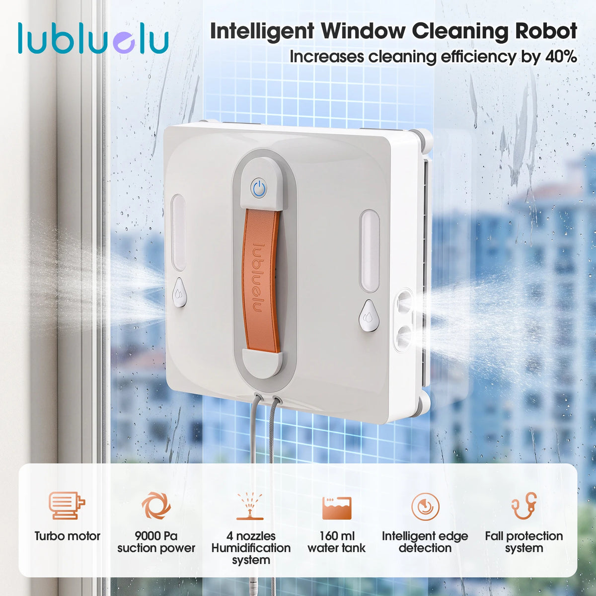 Lubluelu Robot Window Washer 8-Layer Safety Protection 9000Pa Suction Intelligent Path Edge Cleaning Home Glass Cleaning Robot Digispots