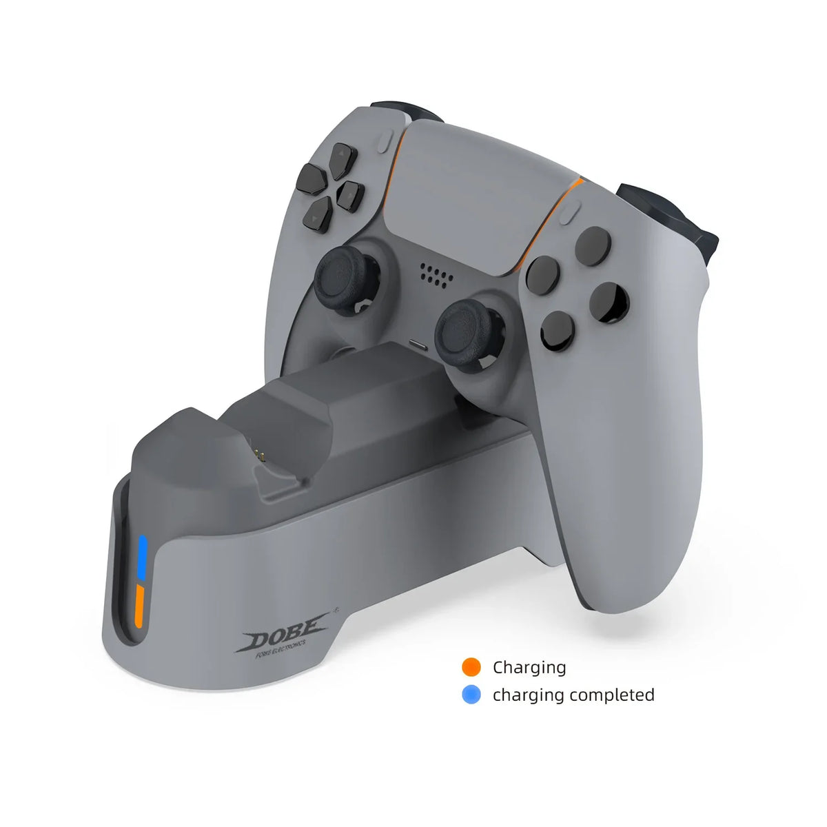PS5 charging dock with two DualSense controllers charging