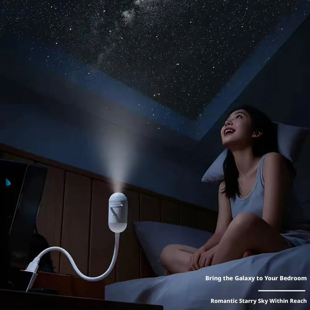 Starry sky projector stars effect on ceiling close up