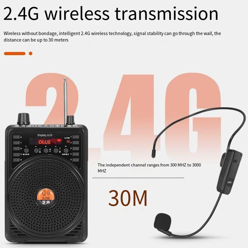 48W Wireless Auto Connection Loudspeaker Wired Bluetooth Teacher Classroom Megaphone Speaker Tour Guide's Amplifier TF Card USB Digispots