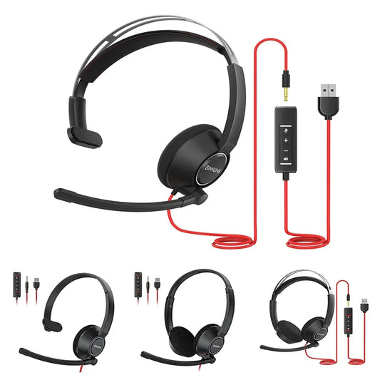 BINNUNE wired office headset noise cancelling mic Zoom PC