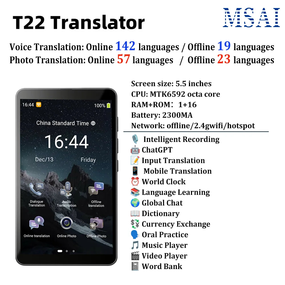 Travel Language Translator – 142 Languages, 5" HD Screen, ChatGPT & 10Hr Battery Digispots