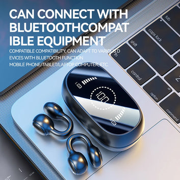 Open ear clip headphones worn during running outdoor