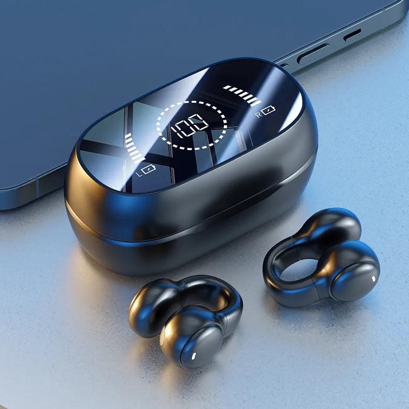 New Mirror-Style Digital Display Soft Silicone Ear Clip Wireless Bluetooth Headphones with Noise Reduction, High-Definition, and Lossless for Sports Digispots