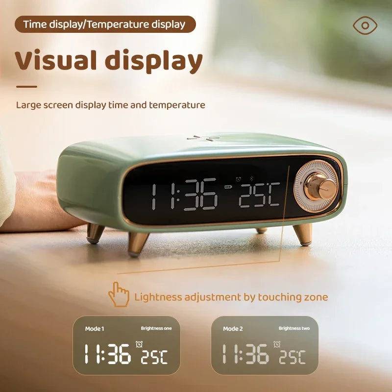 6-in-1 Bedside Charging Station – Bluetooth Speaker, 15W Wireless Charger, Night Light, Alarm Clock & Temperature Display Digispots