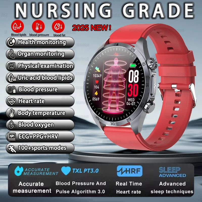 2026 New Nursing level Pulse therapy Health Smartwatch Men ECG+PPG Blood pressure lipid CES sleep aid Body fat BMI Men Braceles Digispots