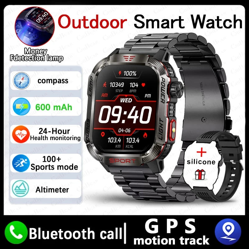 Military Outdoor Smartwatch – GPS, Compass & Bluetooth Calling, 5ATM Waterproof Digispots