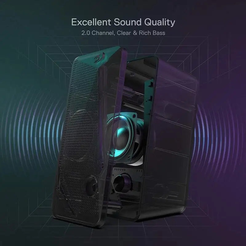 Redragon GS510 Waltz RGB Desktop Speakers – 2.0 Channel Stereo with 4 LED Backlight Modes Digispots