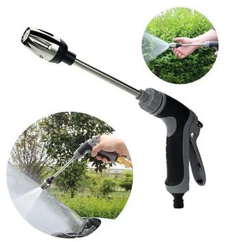 Car wash gun connected to garden hose detail