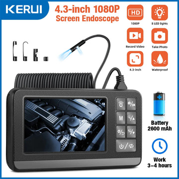 KERUI Dual Lens Industrial Endoscope Inspection Camera With Screen IP67 Waterproof Snake 1080P Handheld Digital Video Borescope Digispots