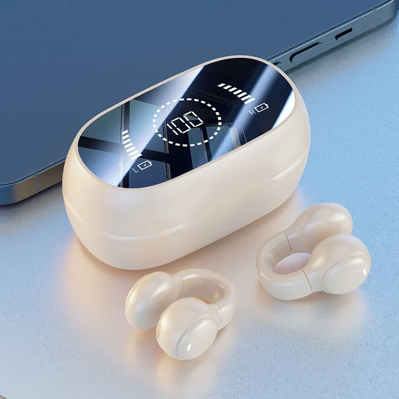 New Mirror-Style Digital Display Soft Silicone Ear Clip Wireless Bluetooth Headphones with Noise Reduction, High-Definition, and Lossless for Sports Digispots