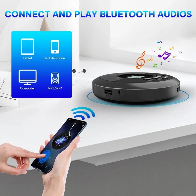 Portable CD Player – Bluetooth, Built-in Speaker, USB/MP3 & Rechargeable Battery Digispots