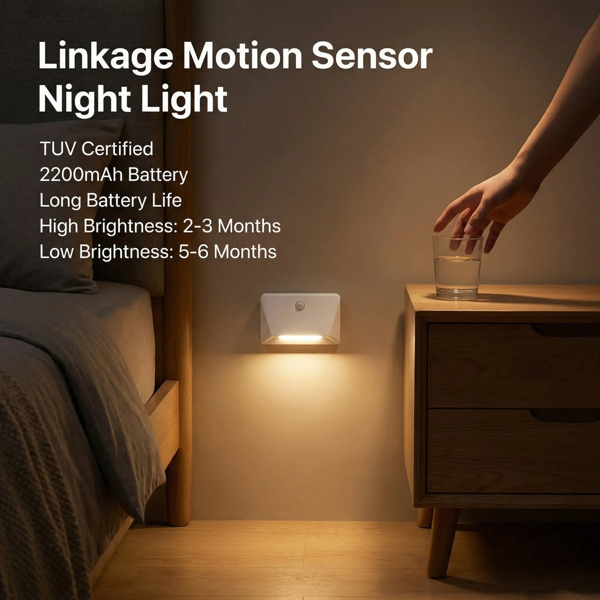 Smart Motion Sensor LED Wall Light - 2200mAh USB-C Fast Charge, 3 Adjustable Brightness, Multi-Device Link for Indoor/Outdoor Security Lighting Digispots
