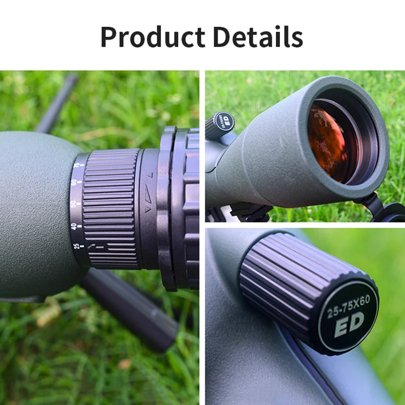 25-75x60 ED HD Monocular Telescope – BAK4 Prism, Waterproof & Fog-Proof Digispots
