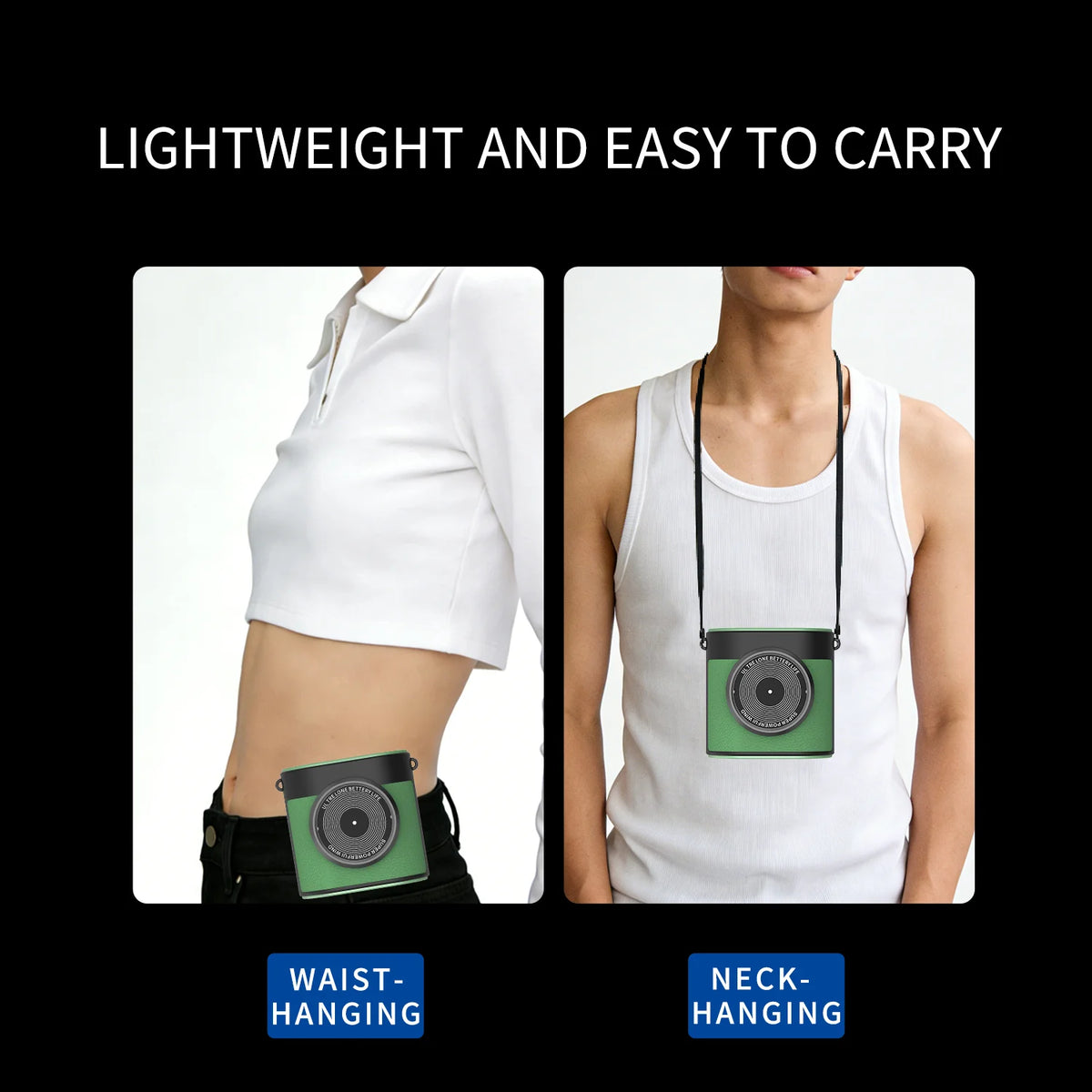 Waist clip fan colour options black orange green white
