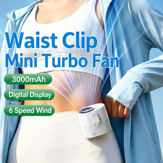 Mini Portable Waist Clip Fan – 3000mAh Battery, 6 Speeds & Digital Display Digispots